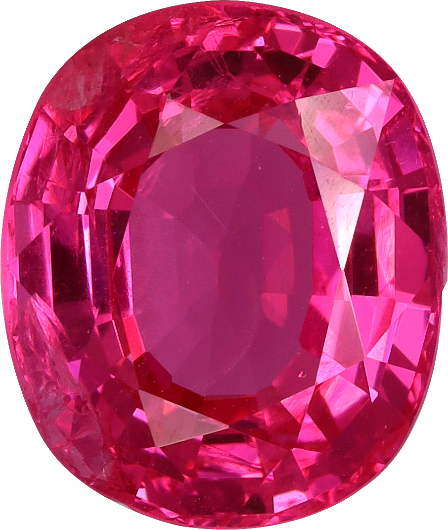 Cushion cut pink spinel, 9.49 by 8 mm, shown at actual size