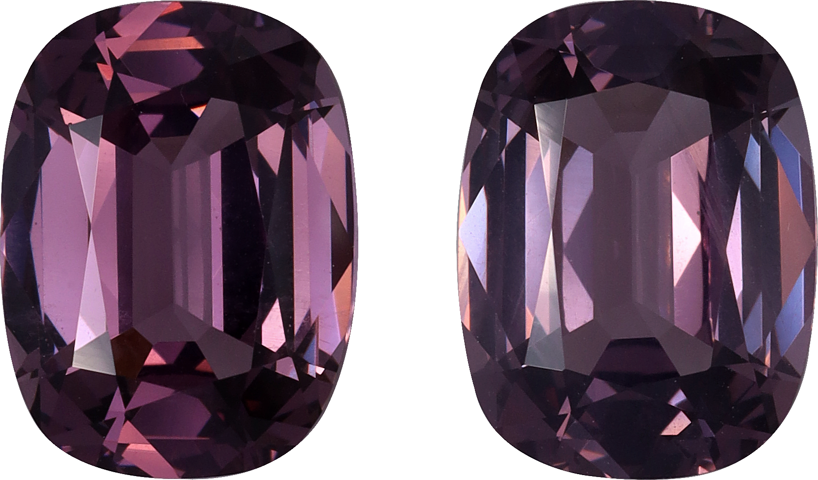 Cushion cut purple spinel, 9.77 by 7.28 mm, shown at actual size