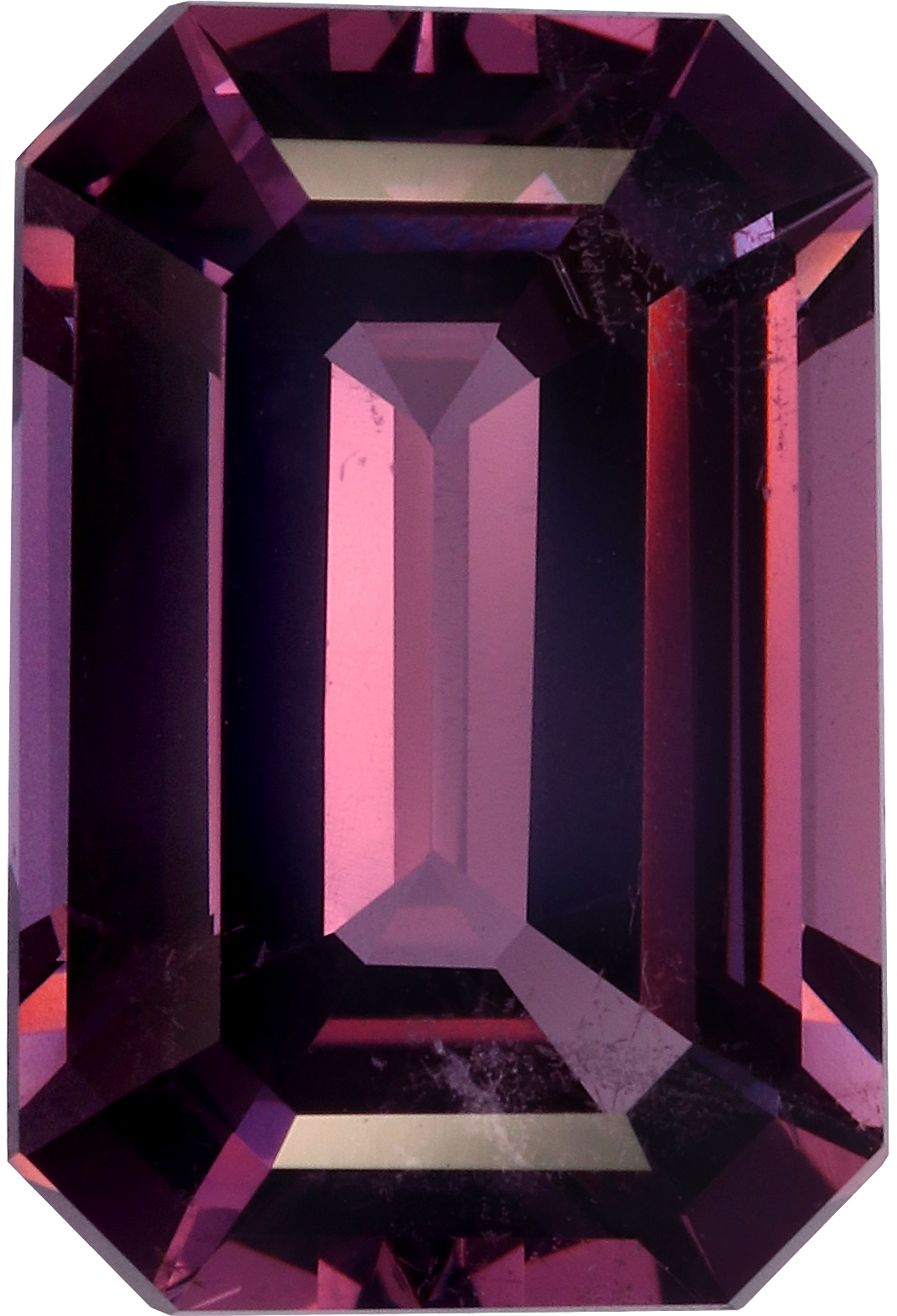 Rectangular cut purple spinel, 9.99 by 6.69 mm, shown at actual size