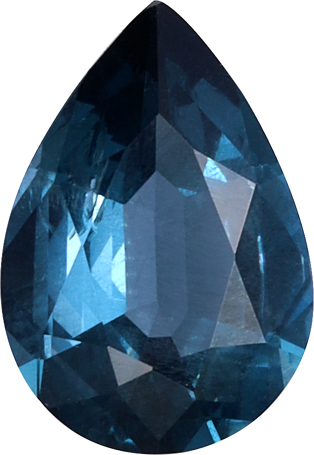 Pear cut blue spinel, 8.35 by 5.8 mm, shown at actual size