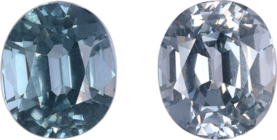 Oval cut grey spinel, 6.44 by 5.41 mm, shown at actual size