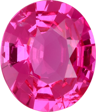 Oval cut pink spinel, 7.61 by 6.53 mm, shown at actual size