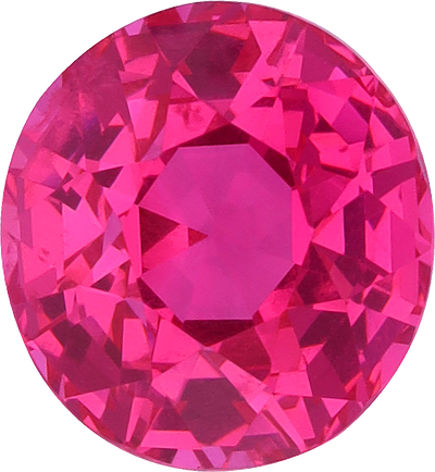 Oval cut pink spinel, 6.97 by 6.43 mm, shown at actual size