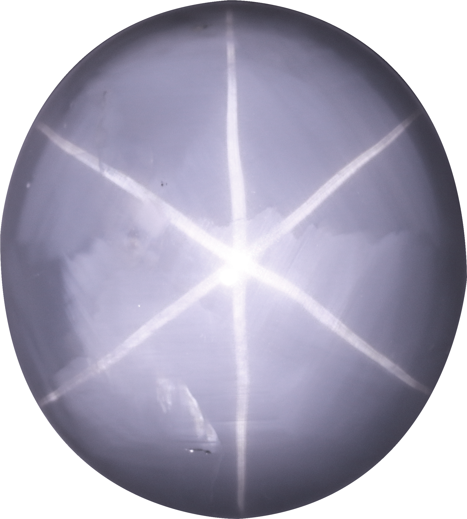Oval cut star sapphire, 18.3 by 16.6 mm, shown at actual size