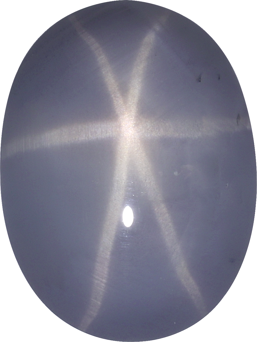 Oval cut star sapphire, 9.04 by 6.78 mm, shown at actual size
