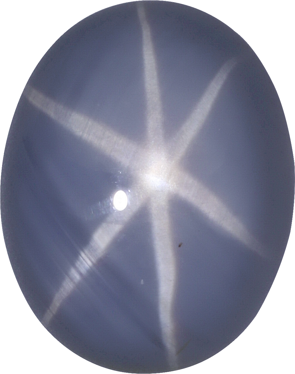 Oval cut star sapphire, 8.42 by 6.66 mm, shown at actual size