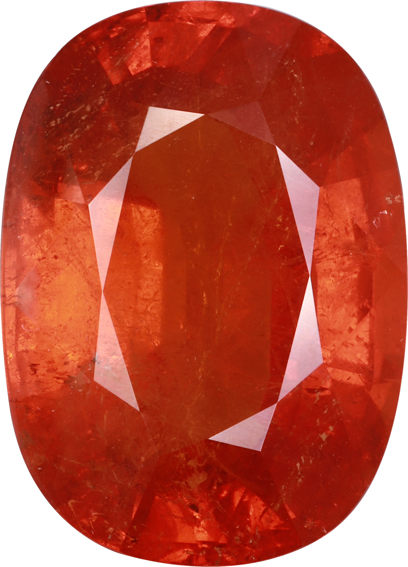 Oval cut spessartite garnet, 18.23 by 13.14 mm, shown at actual size