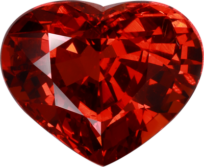 Heart cut spessartite garnet, 13.4 by 10.88 mm, shown at actual size