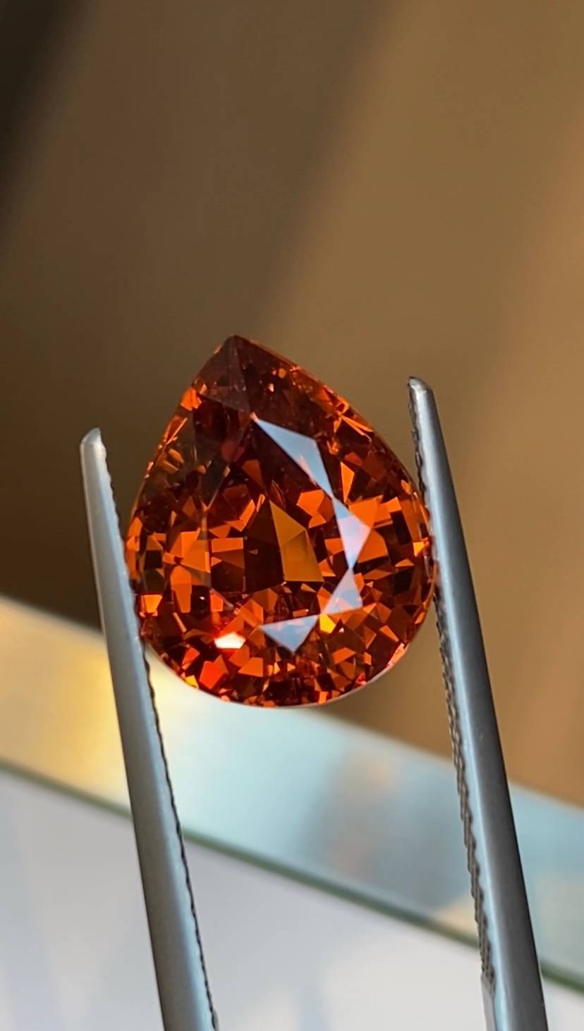 orange spessartite garnet, 7.62ct pear cut — view 5