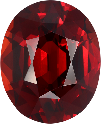 Oval cut spessartite garnet, 13.9 by 11.3 mm, shown at actual size