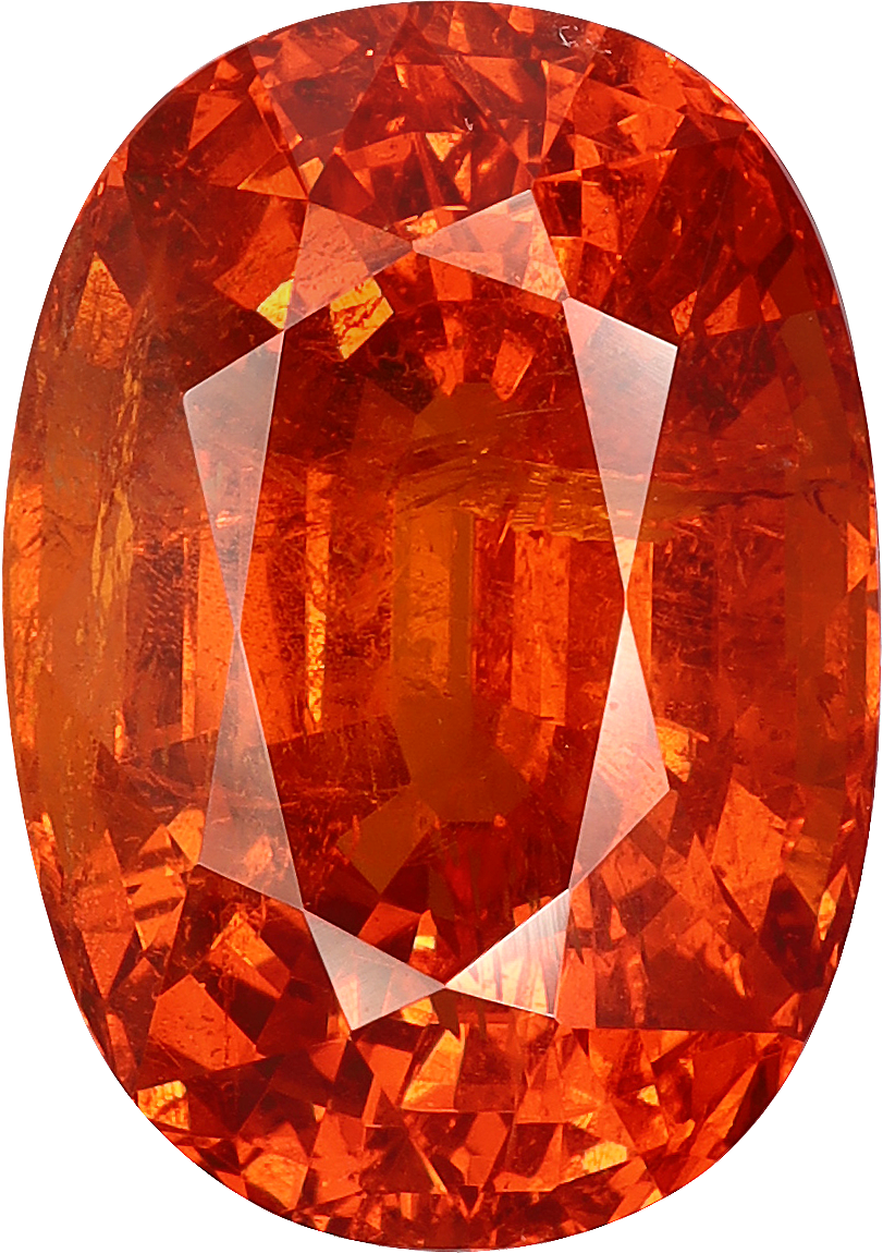 Oval cut spessartite garnet, 16.81 by 11.81 mm, shown at actual size