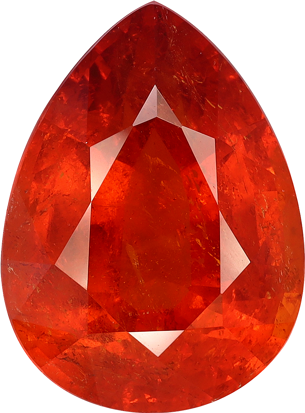 Oval cut spessartite garnet, 19.3 by 14.2 mm, shown at actual size