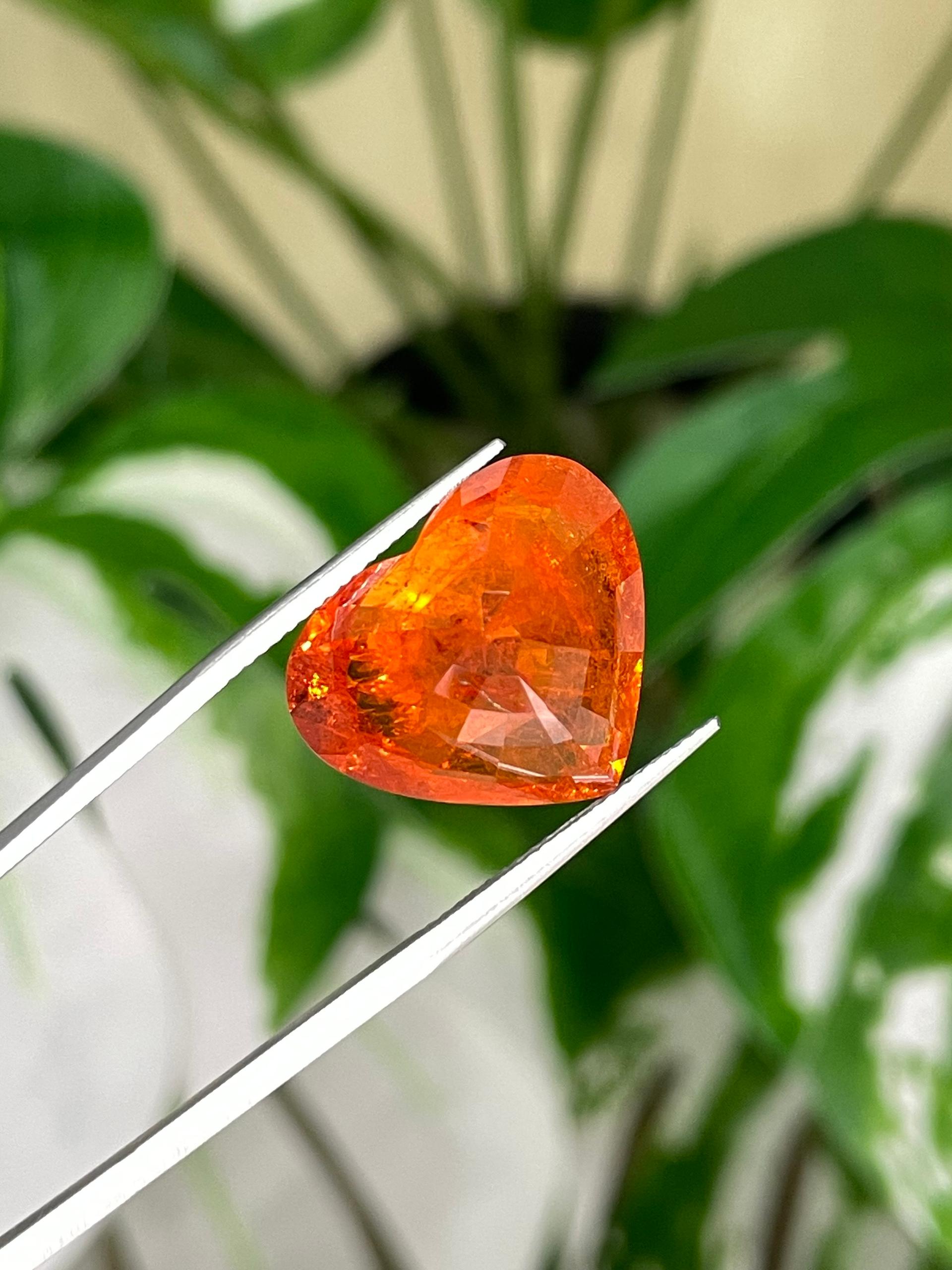 orange spessartite garnet, 25.73ct heart cut — view 6
