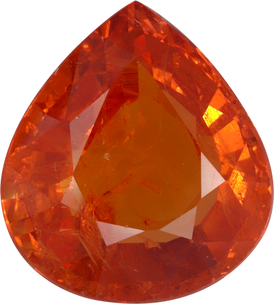 Pear cut spessartite garnet, 12.8 by 11.6 mm, shown at actual size