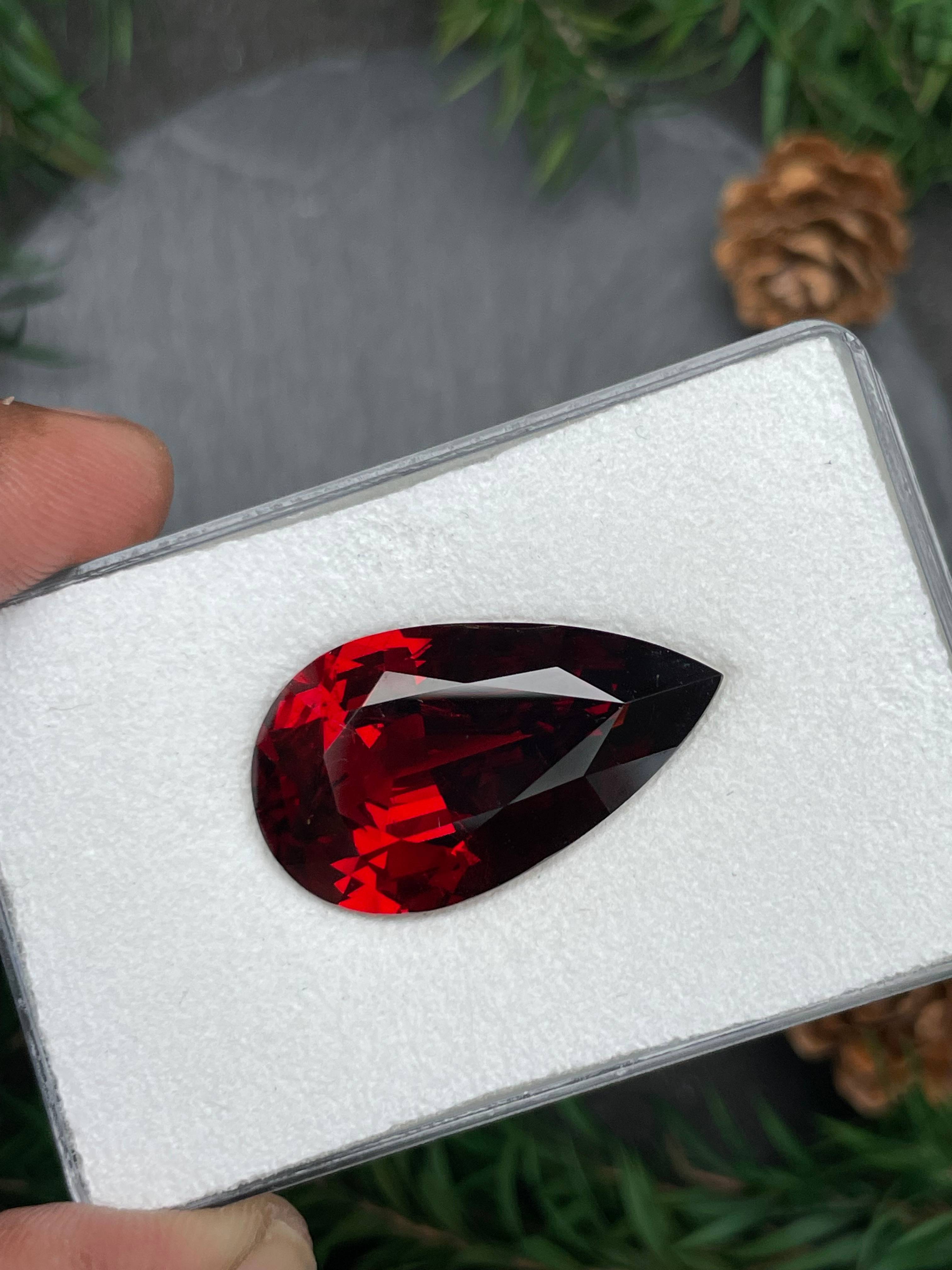 scarlet red spessartite garnet, 27.07ct pear cut — view 5
