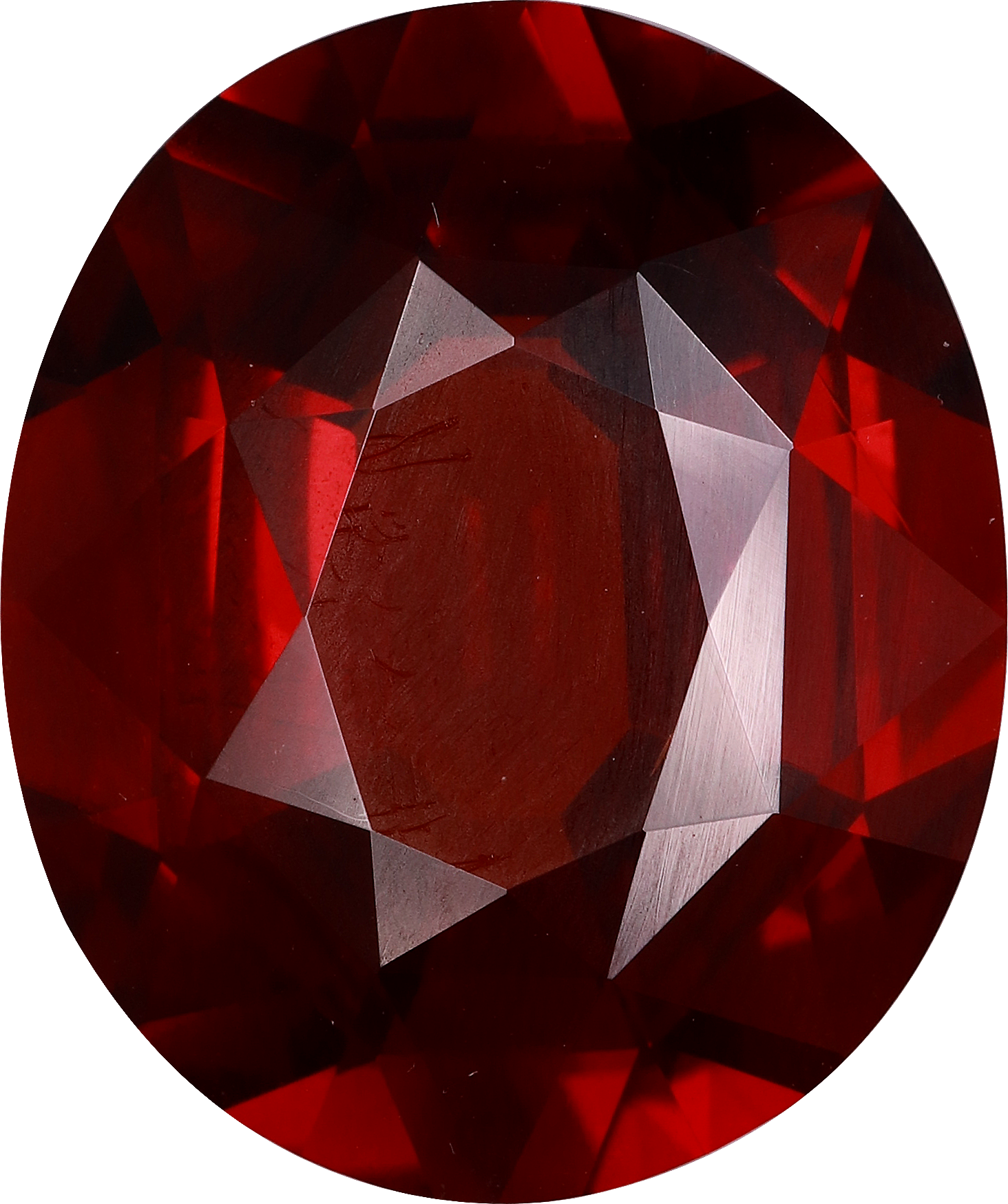Oval cut spessartite garnet, 15.5 by 12.9 mm, shown at actual size