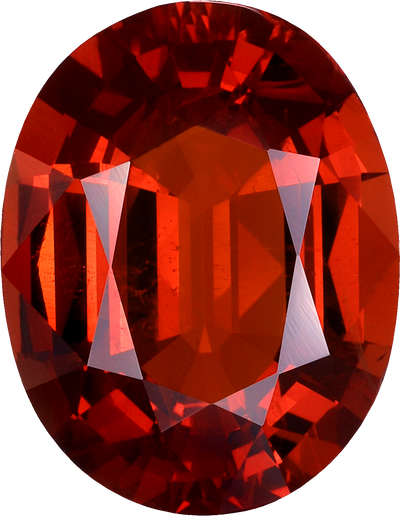 Oval cut spessartite garnet, 14.26 by 11.08 mm, shown at actual size