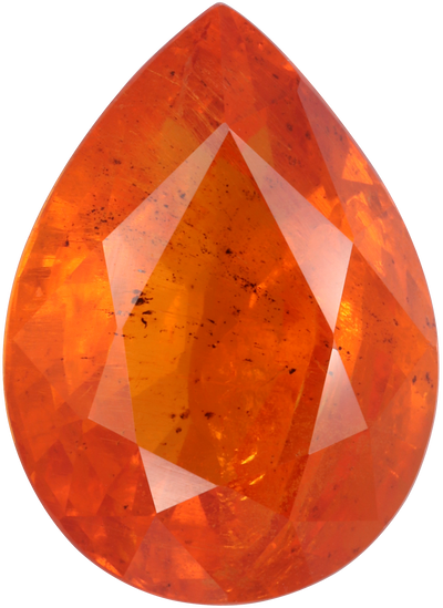 Pear cut spessartite garnet, 15.54 by 11.3 mm, shown at actual size
