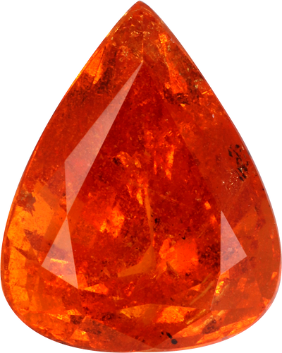 Pear cut spessartite garnet, 14.4 by 11.58 mm, shown at actual size