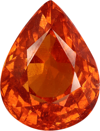 Pear cut spessartite garnet, 13.3 by 10.3 mm, shown at actual size
