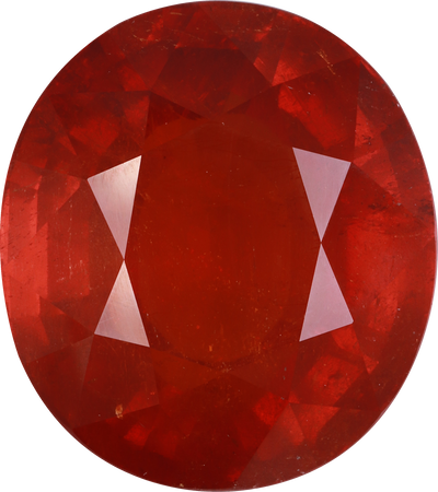 Oval cut spessartite garnet, 24.88 by 22.22 mm, shown at actual size