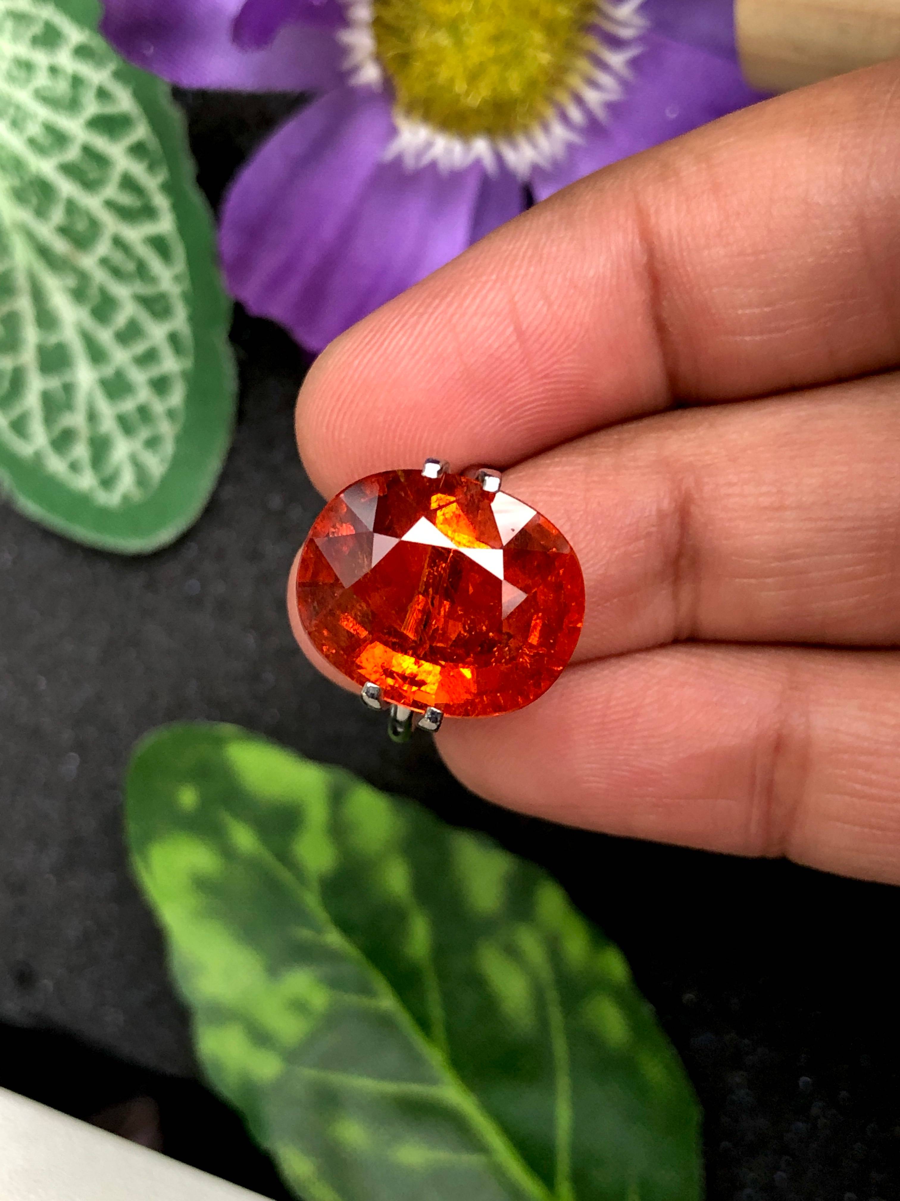 mandarin orange spessartite garnet, 15.24ct oval cut — view 6