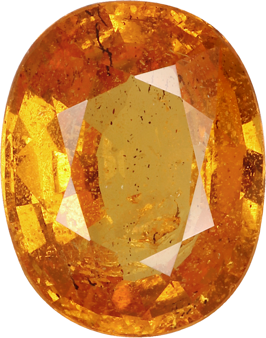 Oval cut spessartite garnet, 8.8 by 7 mm, shown at actual size
