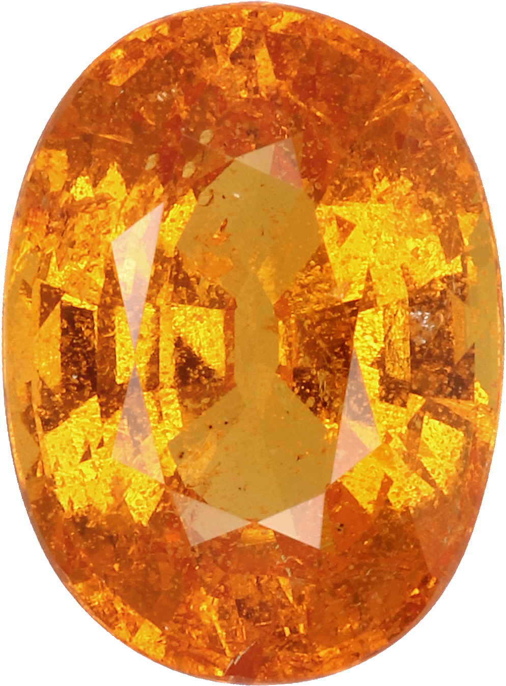 Oval cut spessartite garnet, 8.9 by 6.6 mm, shown at actual size