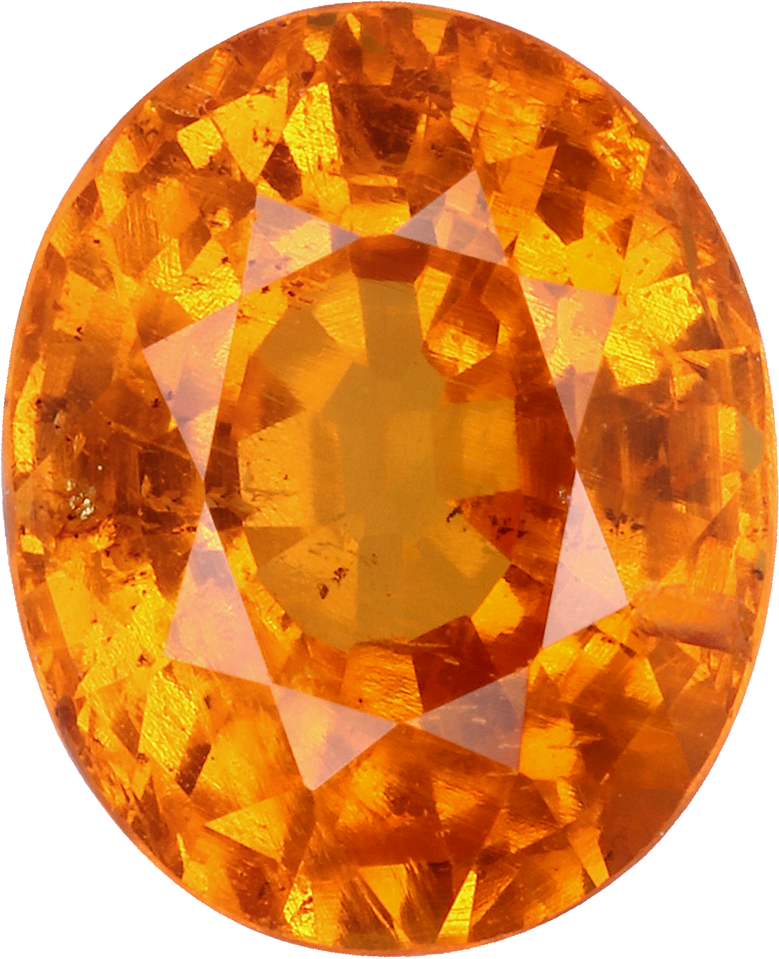 Oval cut spessartite garnet, 9.2 by 7.5 mm, shown at actual size