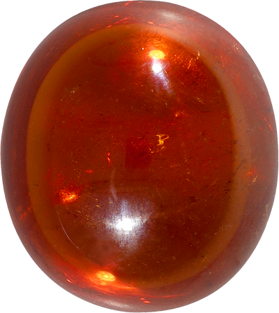 Oval cut spessartite garnet, 19.13 by 17.03 mm, shown at actual size