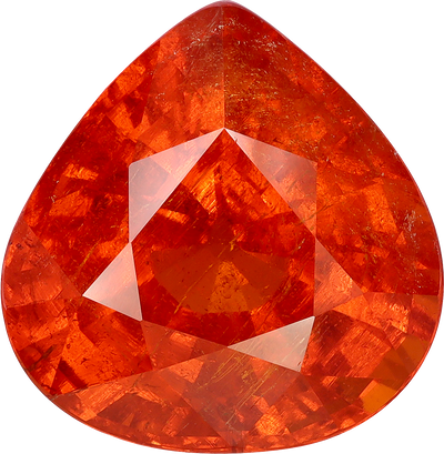Pear cut spessartite garnet, 18.1 by 17.6 mm, shown at actual size