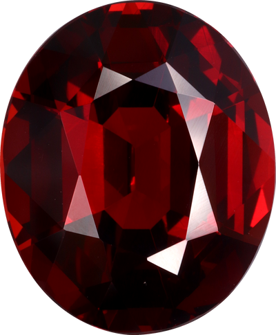 Oval cut spessartite garnet, 15.7 by 13.1 mm, shown at actual size