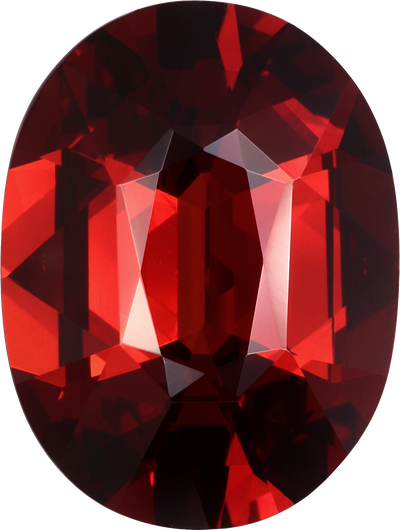 Oval cut spessartite garnet, 13.43 by 10.06 mm, shown at actual size