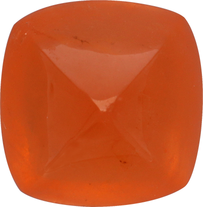 Cushion cut spessartite garnet, 9.8 by 9.63 mm, shown at actual size