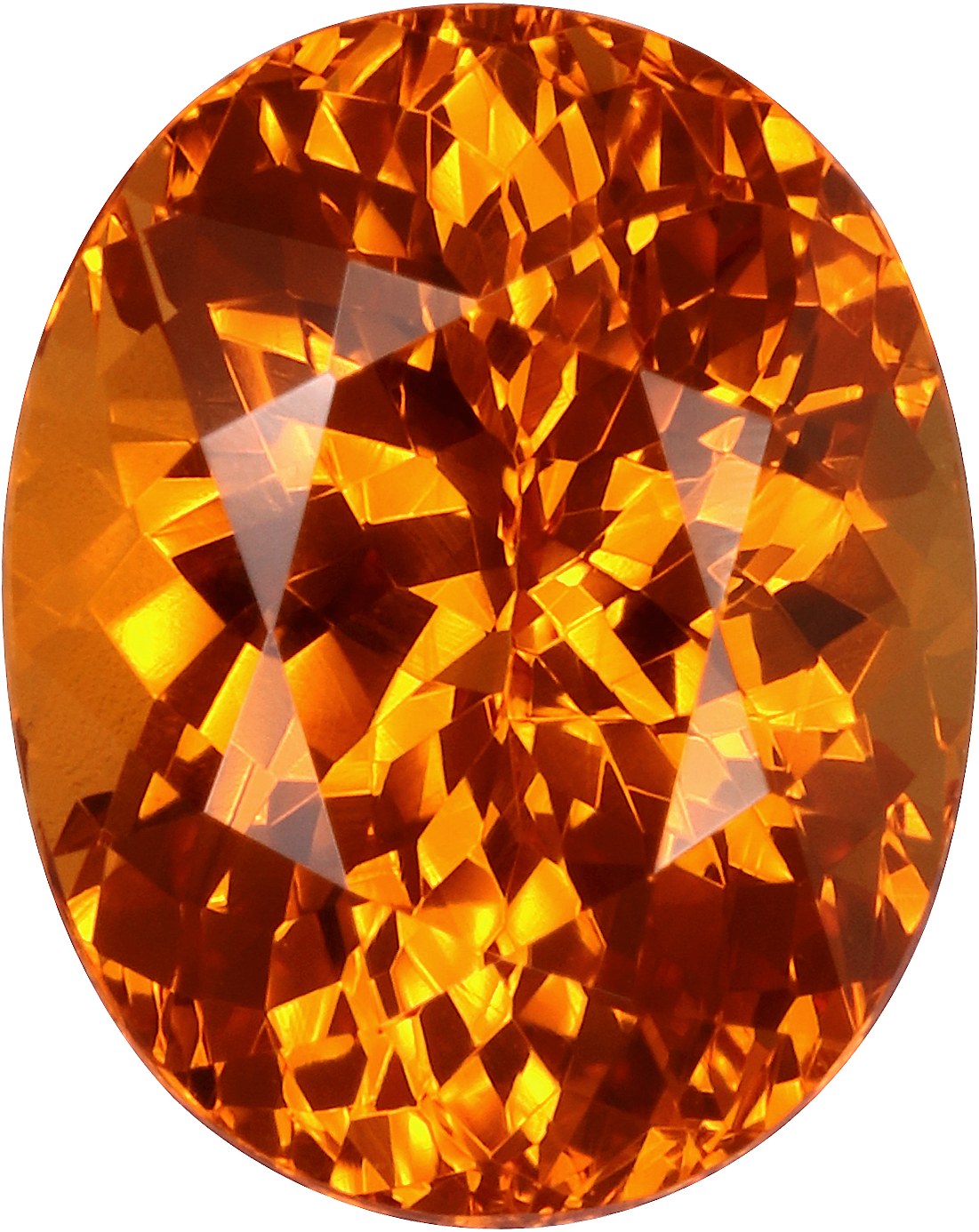 Oval cut spessartite garnet, 9.7 by 7.72 mm, shown at actual size