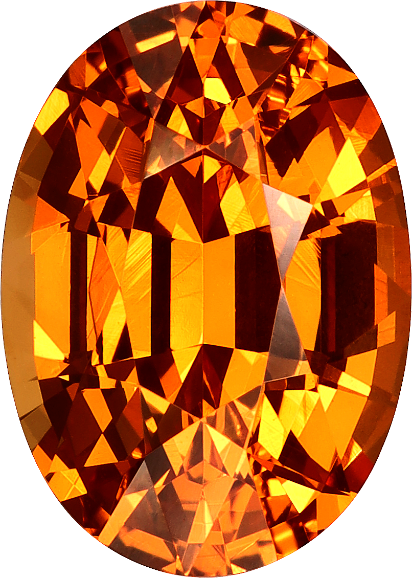 Oval cut spessartite garnet, 10.08 by 7.2 mm, shown at actual size