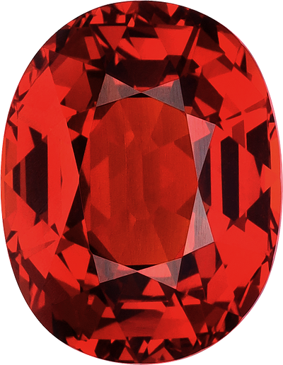 Oval cut spessartite garnet, 13.81 by 10.68 mm, shown at actual size
