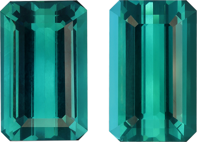 Rectangular cut blue tourmaline, 22.04 by 13.59 mm, shown at actual size