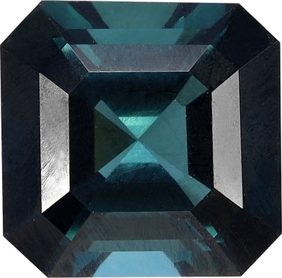 Square cut blue tourmaline, 7.77 by 7.67 mm, shown at actual size