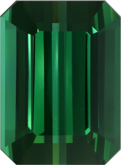 Rectangular cut blue tourmaline, 18.93 by 13.89 mm, shown at actual size