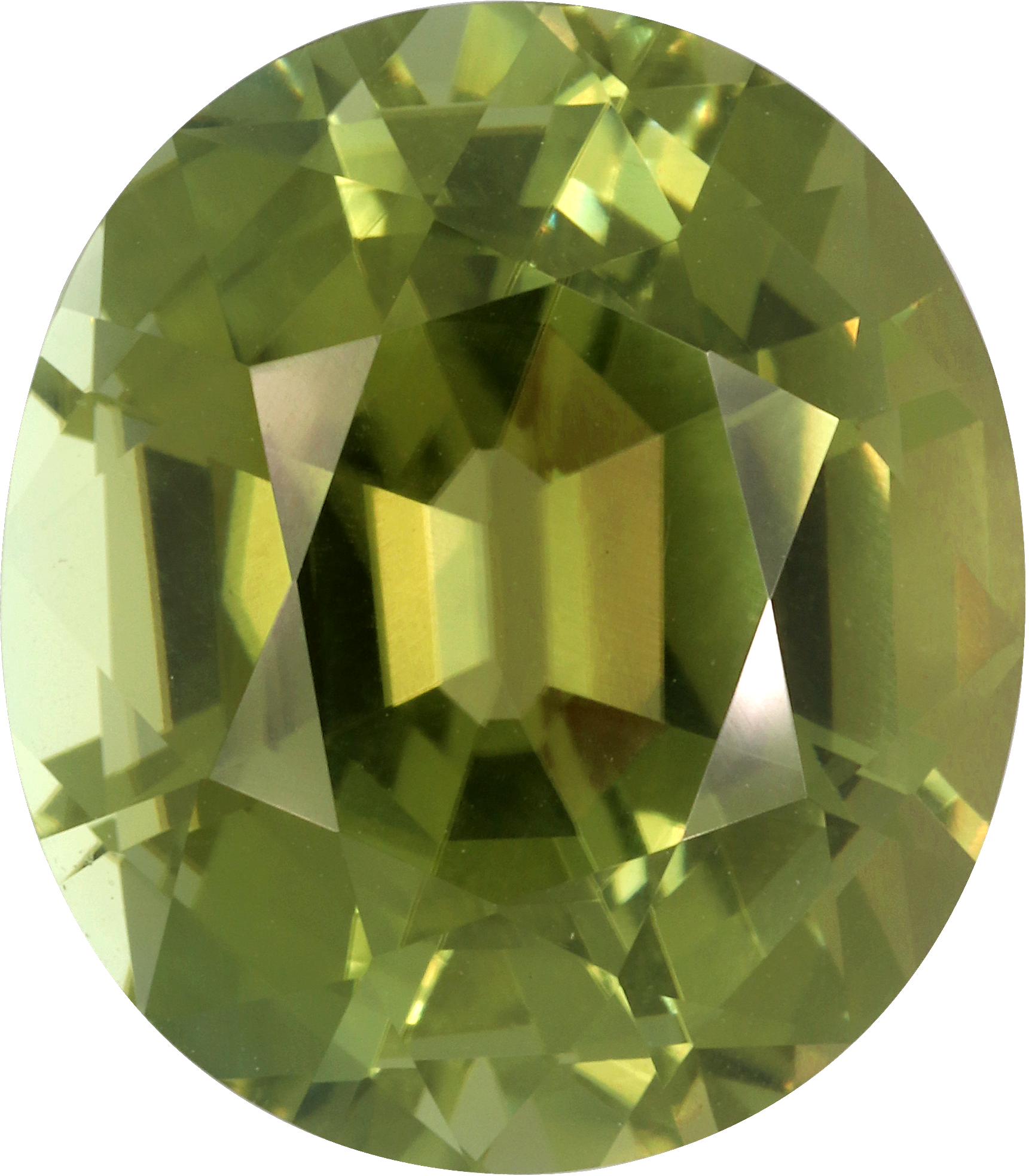 Oval cut green tourmaline, 16.85 by 14.74 mm, shown at actual size