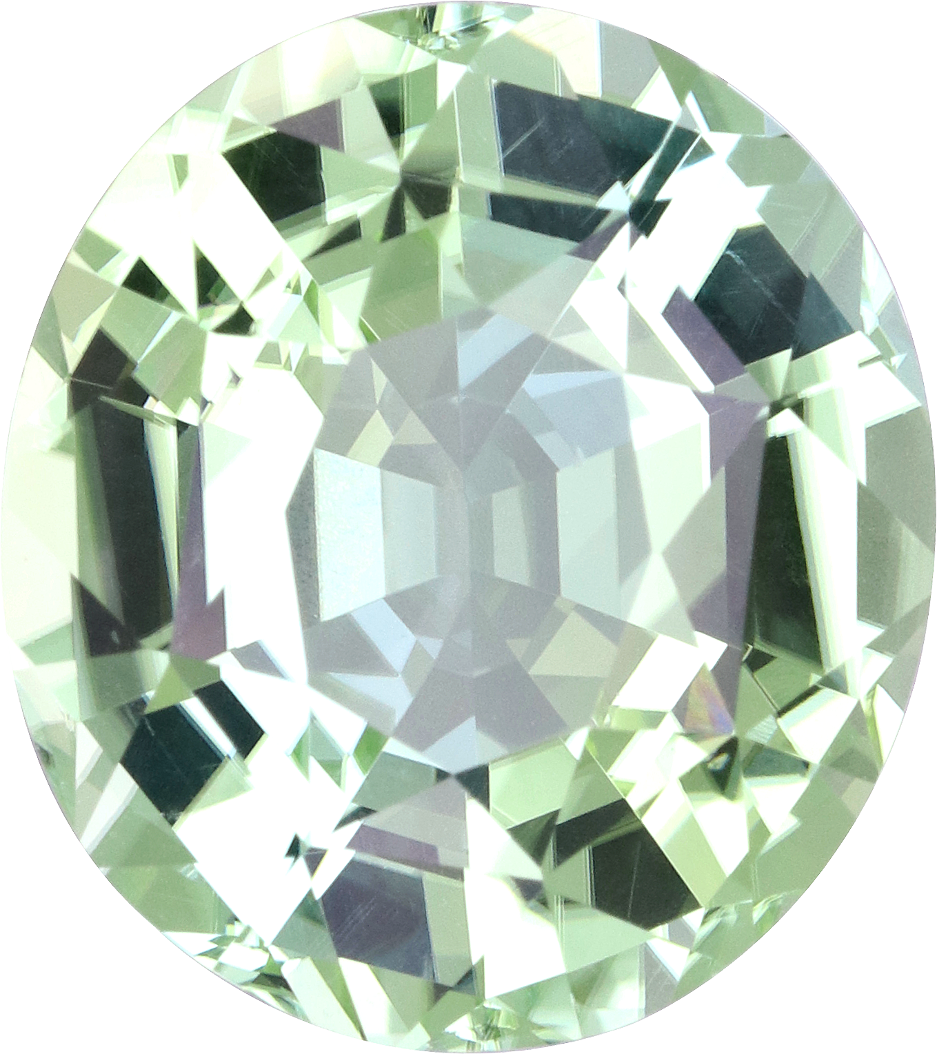 Oval cut green tourmaline, 14.65 by 13.1 mm, shown at actual size
