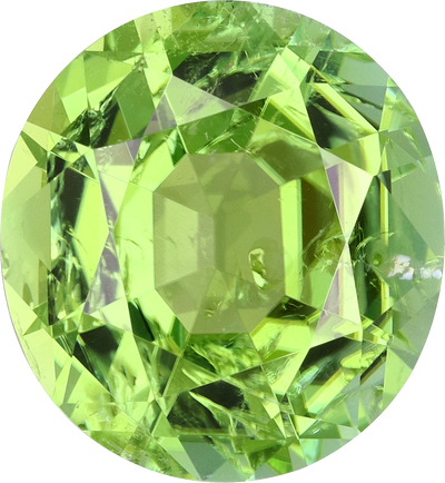 Oval cut green tourmaline, 13.07 by 12.07 mm, shown at actual size