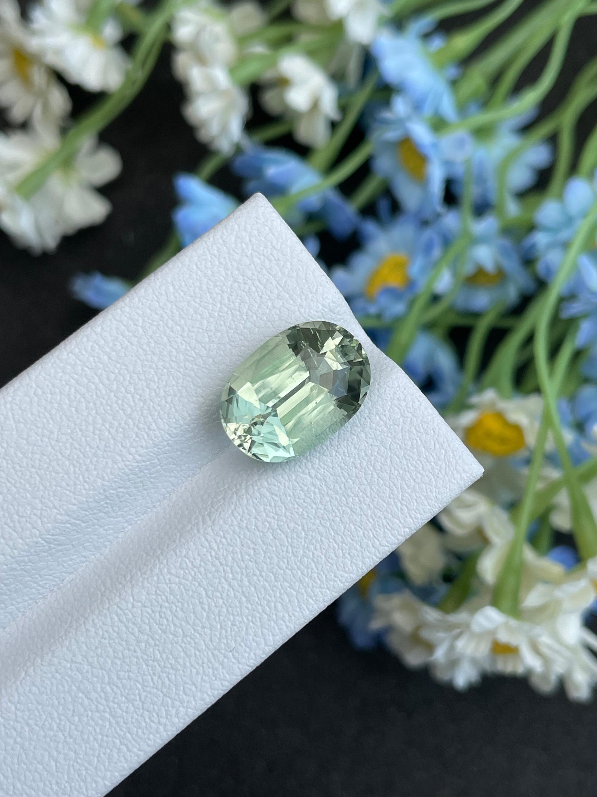 mist green green tourmaline, 7.38ct oval cut — view 5