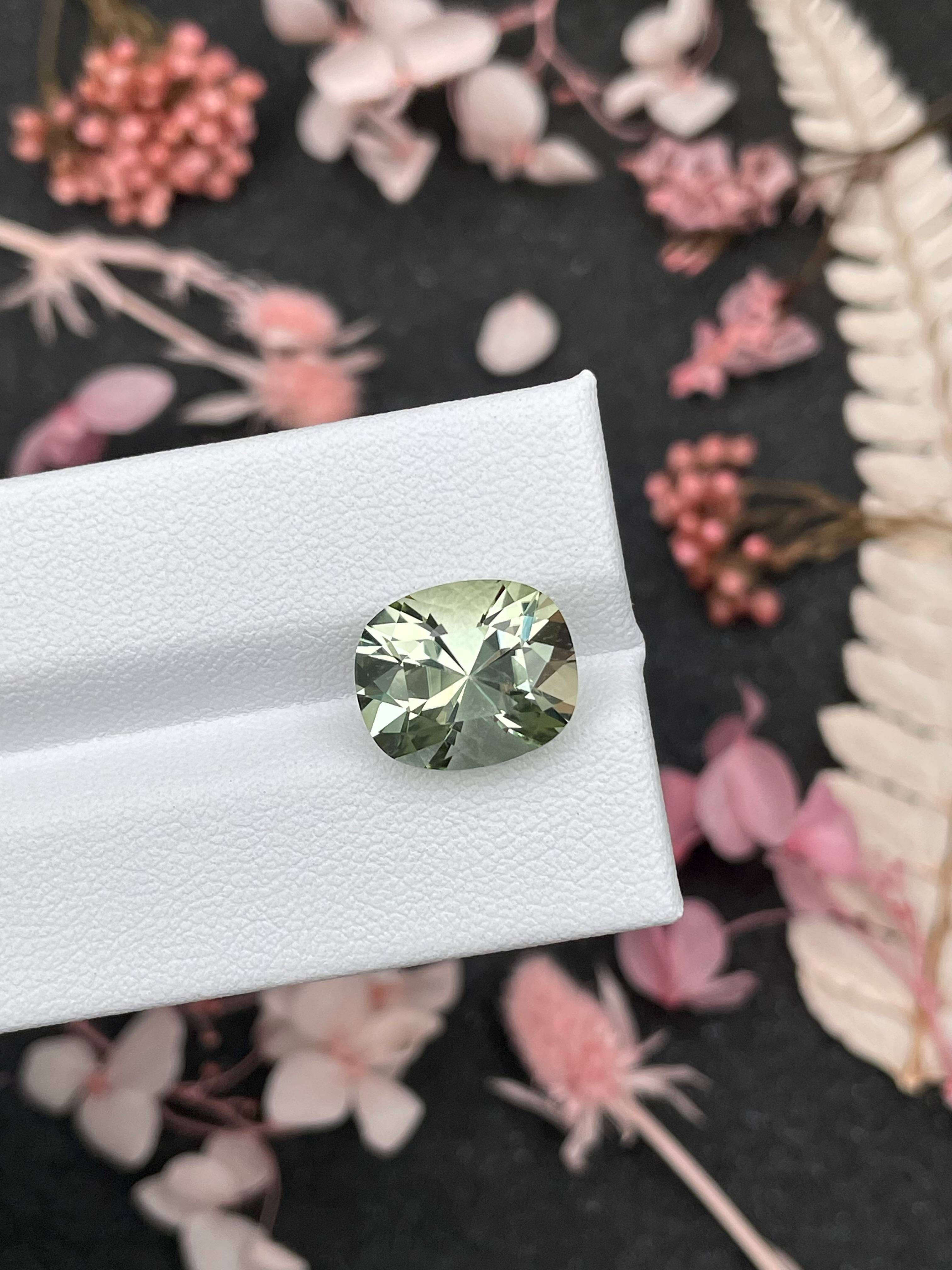 mist green green tourmaline, 6.45ct cushion cut — view 5