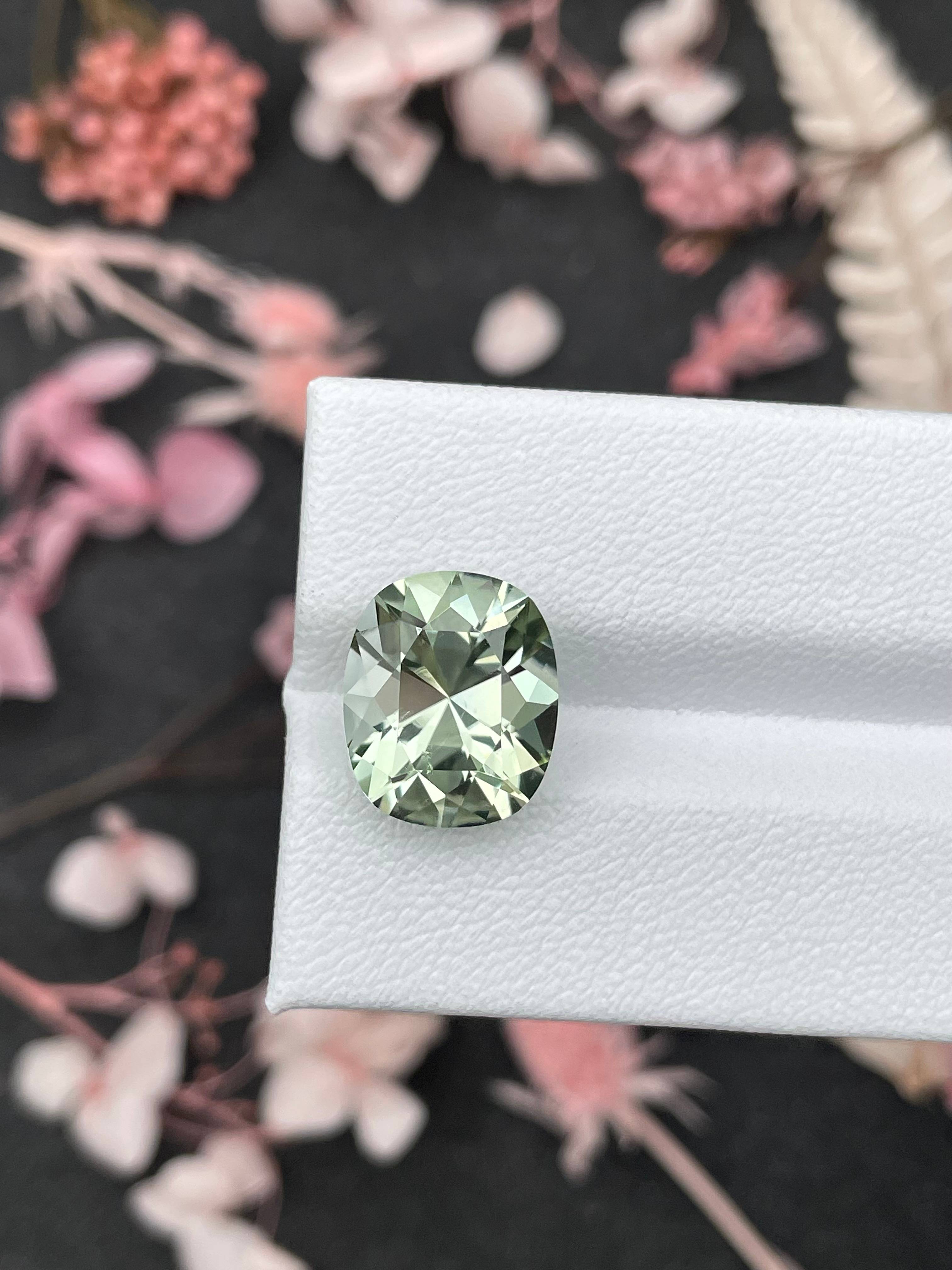 mist green green tourmaline, 6.45ct cushion cut — view 6