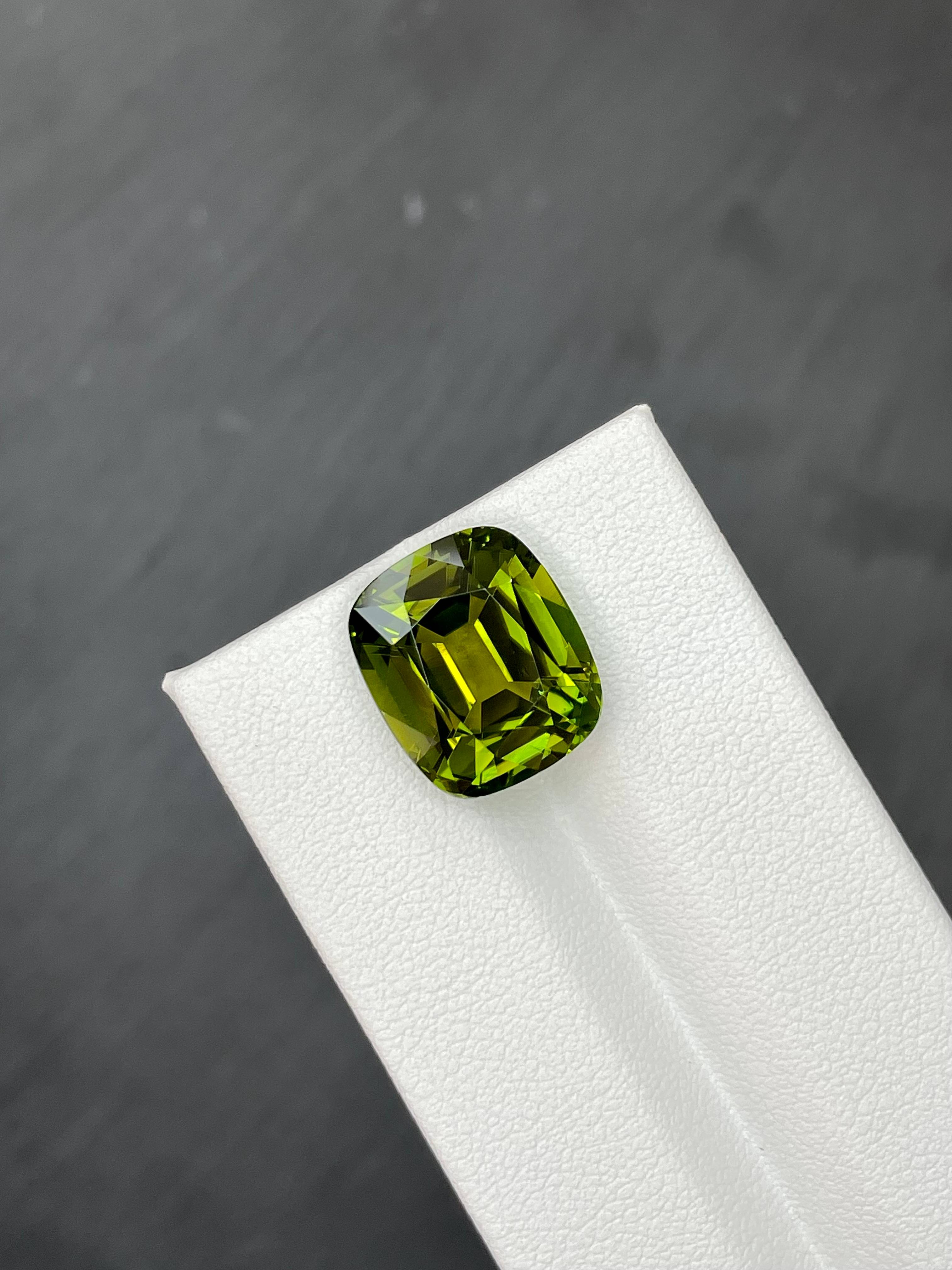 moss green green tourmaline, 9.74ct cushion cut — view 5