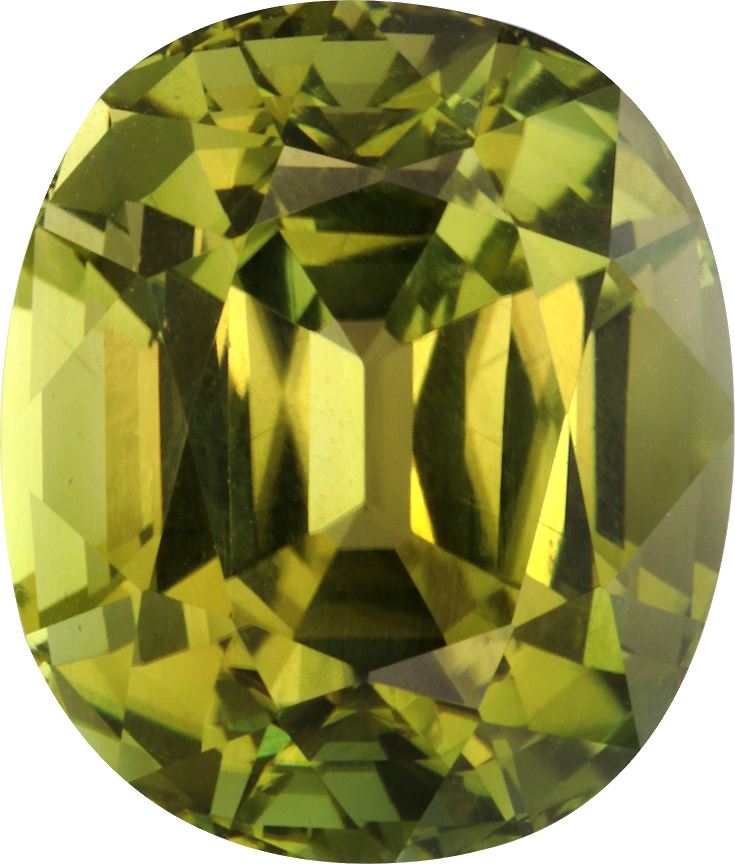 Cushion cut green tourmaline, 11.72 by 9.98 mm, shown at actual size