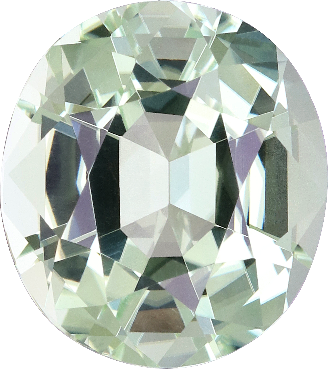 Oval cut green tourmaline, 12.28 by 10.9 mm, shown at actual size