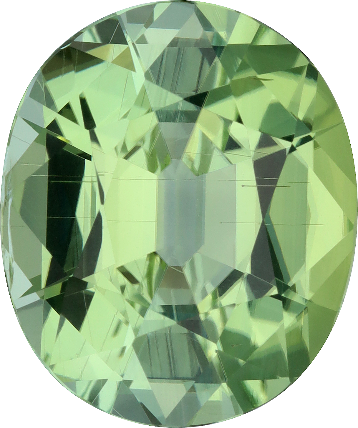 Oval cut green tourmaline, 16.62 by 13.86 mm, shown at actual size